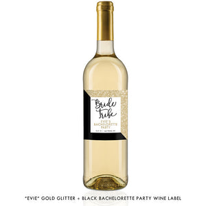 "Evie" Gold Glitter + Black Bachelorette Party Wine Labels