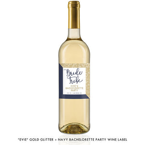"Evie" Gold Glitter + Navy Bride Tribe Bachelorette Party Wine Labels