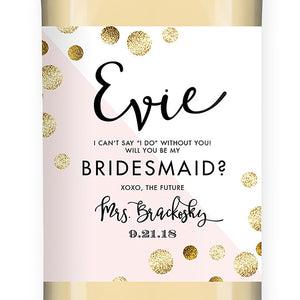 "Evie" Pink + Gold Bridesmaid Proposal Wine Labels