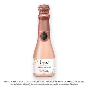 "Evie" Pink + Gold Dots Bridesmaid Proposal Champagne Labels