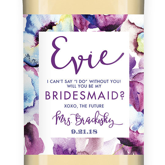 "Evie" Purple Floral Bridesmaid Proposal Wine Labels