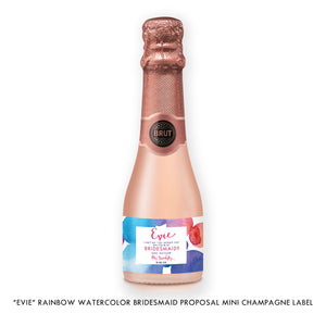 "Evie" Rainbow Watercolor Bridesmaid Proposal Champagne Labels