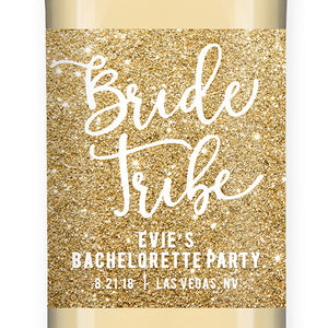"Evie" Gold Glitter Bride Tribe Bachelorette Party Wine Labels
