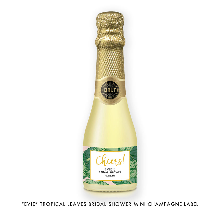"Evie" Tropical Leaves Bridal Shower Champagne Labels