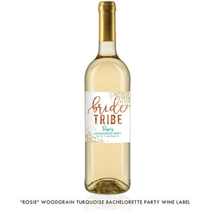 "Rosie" Woodgrain Turquoise Bachelorette Party Wine Labels