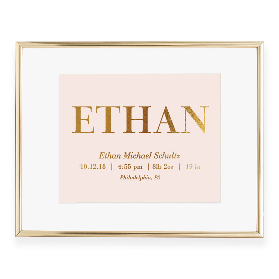 Personalized Baby Birth Stats Foil Art Print | Ethan