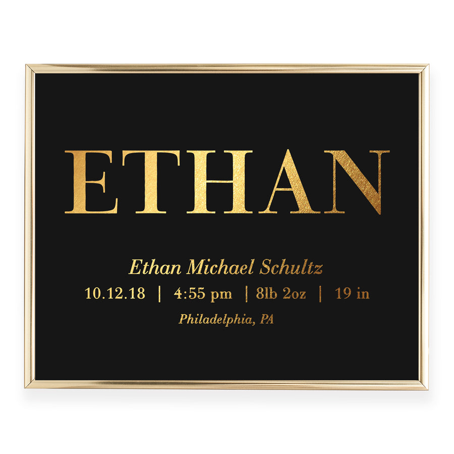 Personalized Baby Birth Stats Foil Art Print | Ethan