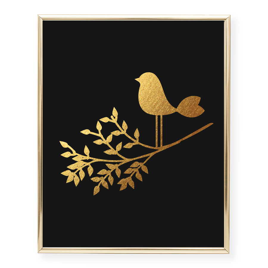 Bird on a Branch Foil Art Print