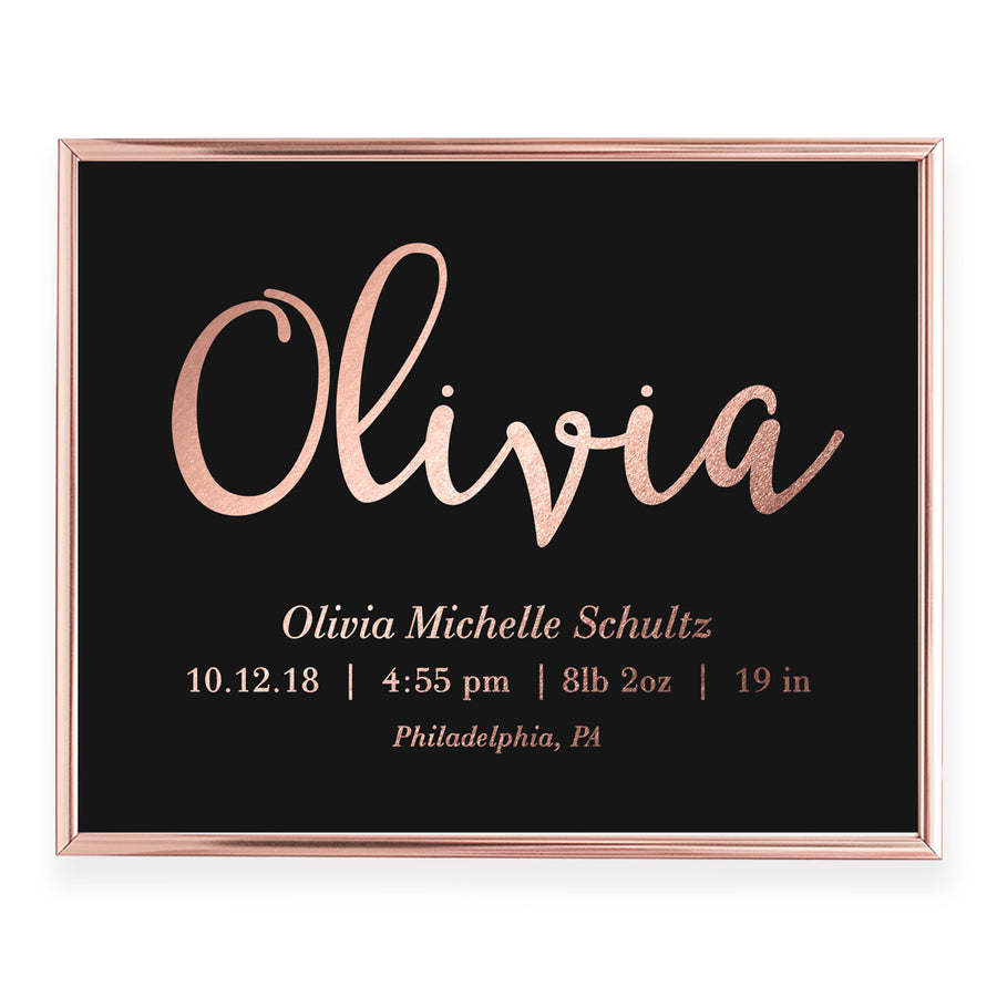 Personalized Baby Birth Stats Foil Art Print | Olivia