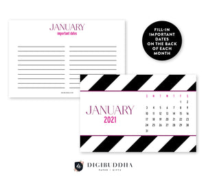 2021 Black & White Stripes Desk Calendar by Digibuddha | Coll. 11