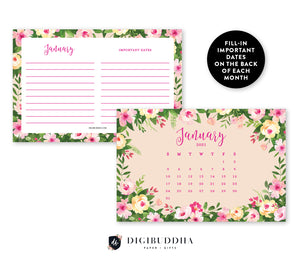 2021 Pink & Green Floral Desk Calendar by Digibuddha | Coll. 15