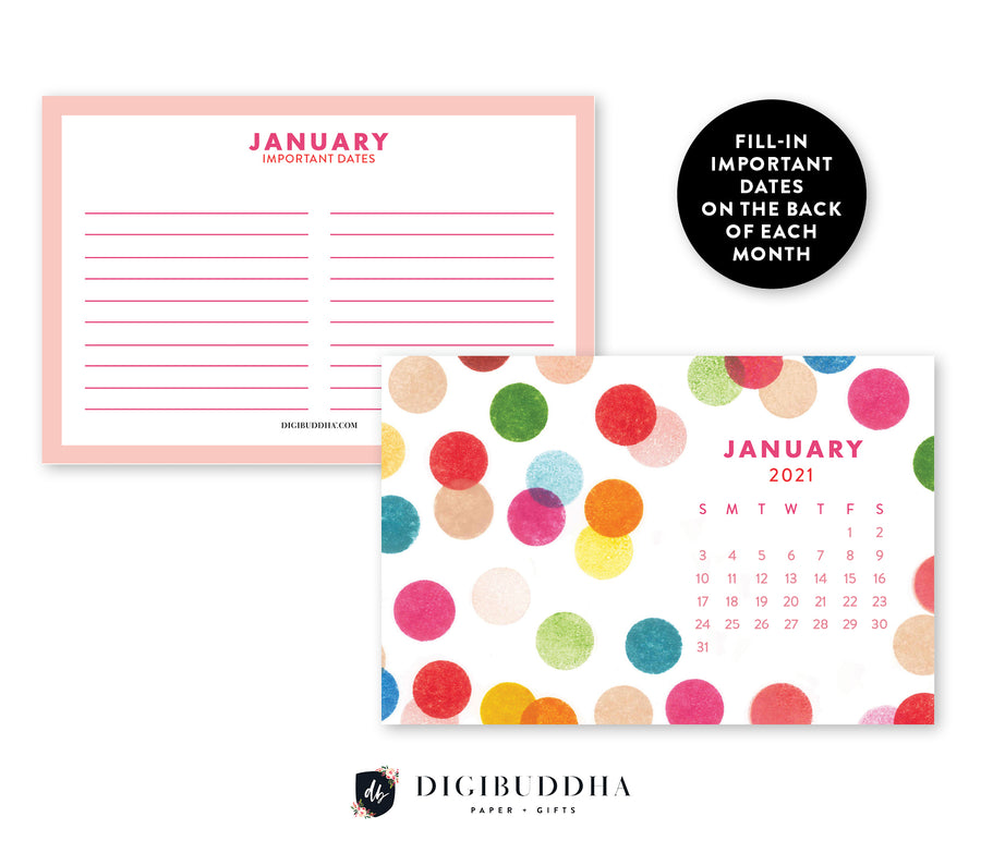2021 Rainbow Dots Desk Calendar by Digibuddha | Coll. 22
