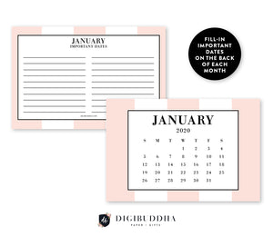2020 Classic Blush Stripe Desk Calendar by Digibuddha | Coll. 21