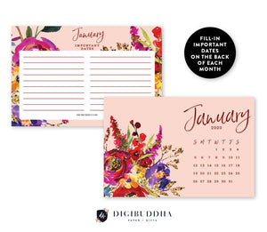 2020 Bold Watercolor Floral Desk Calendar by Digibuddha | Coll. 27