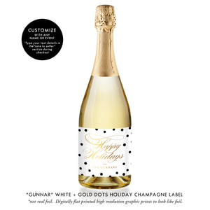 "Gunnar" White + Black Dots Holiday Champagne Labels
