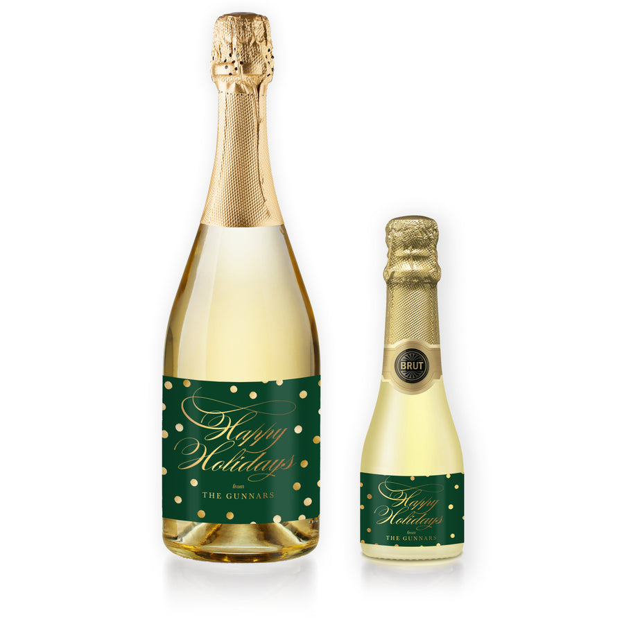"Gunnar" Green + Gold Dots Holiday Champagne Labels