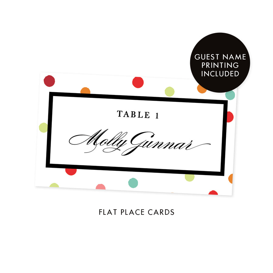 White Place Cards with Rainbow Dots | Gunnar