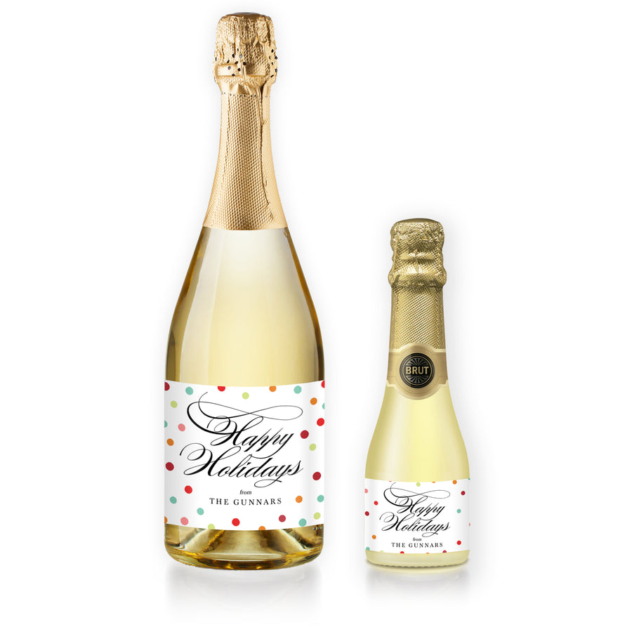 "Gunnar" Rainbow Polka Dots Holiday Champagne Labels