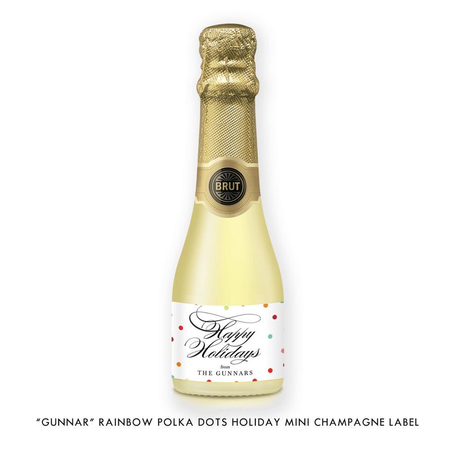 "Gunnar" Rainbow Polka Dots Holiday Champagne Labels