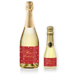 "Gunnar" Red + Gold Dots Holiday Champagne Labels