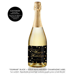 "Gunnar" Black + Gold Dots Holiday Champagne Labels