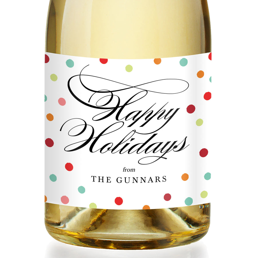 "Gunnar" Rainbow Polka Dots Holiday Champagne Labels