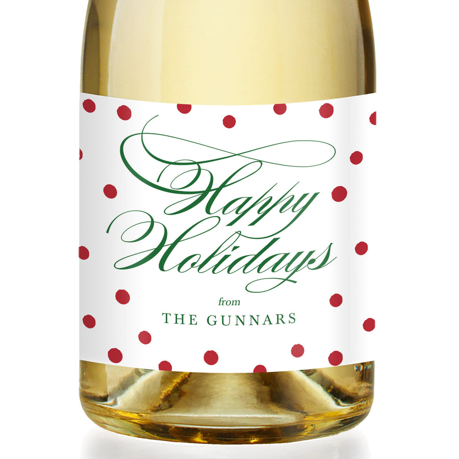 "Gunnar" White + Red Dots Holiday Champagne Labels