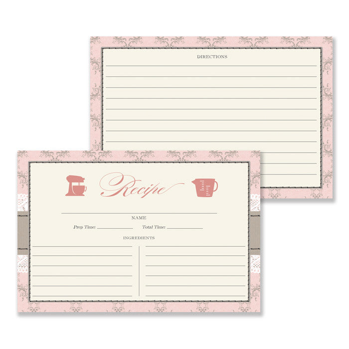 Lace Recipe Cards |  Hillary Pink Damask
