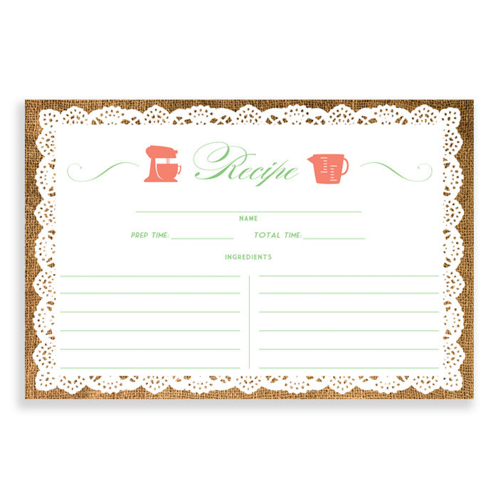 Lace Recipe Cards |  Jackie Coral Mint