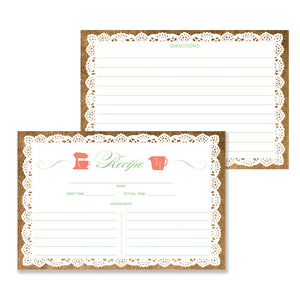 Lace Recipe Cards |  Jackie Coral Mint