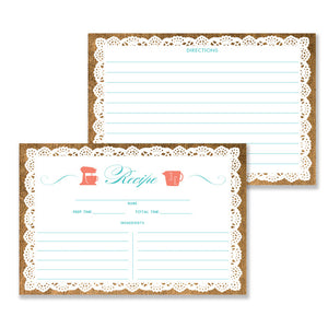 Lace Recipe Cards |  Jackie Coral Turquoise