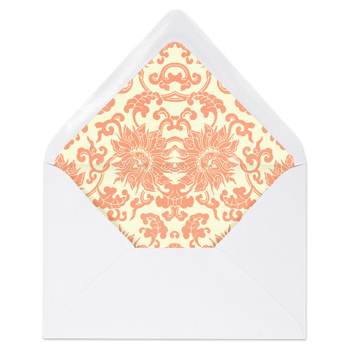"Jackie" Coral Damask Envelope Liners