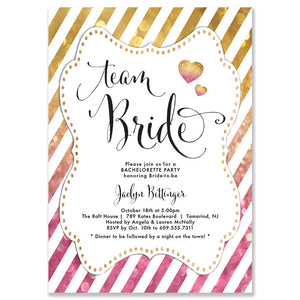 "Jaclyn" Pink Gold Ombre Striped Bachelorette Party Invitation