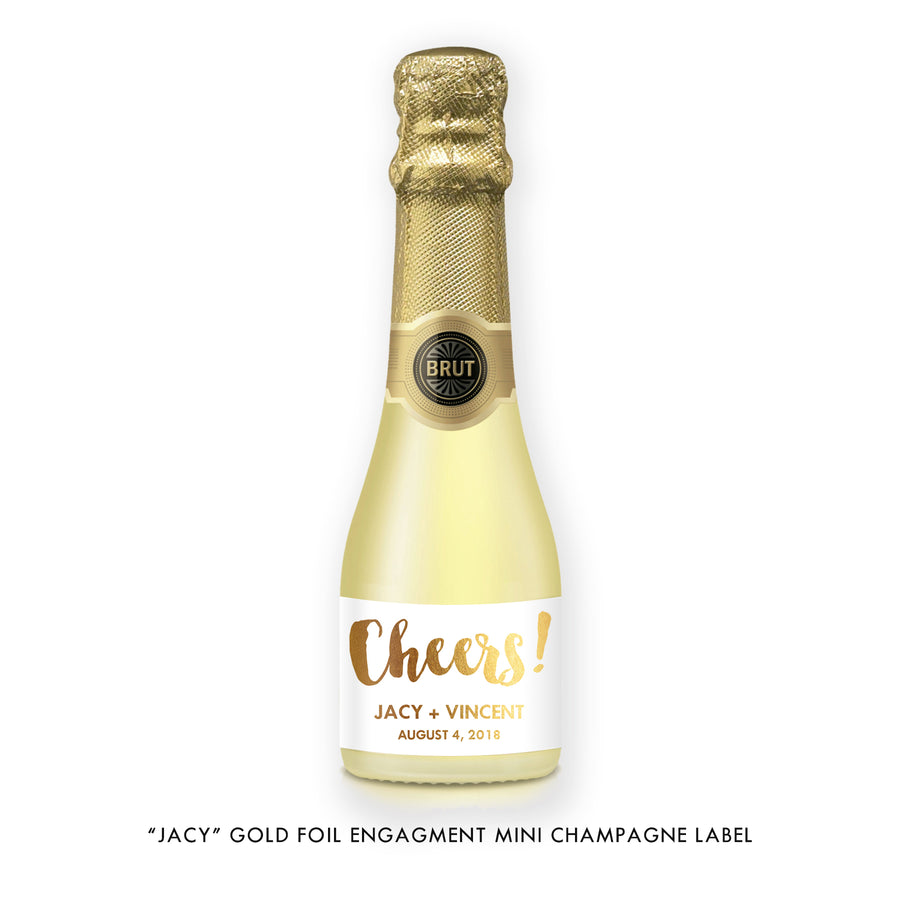 "Jacy" Gold Foil Engagement Champagne Labels