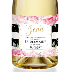 "Jenn" Black Stripe Bridesmaid Proposal Champagne Labels