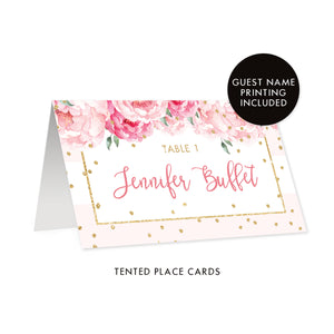 Blush Stripe Place Cards with Floral | Jenn