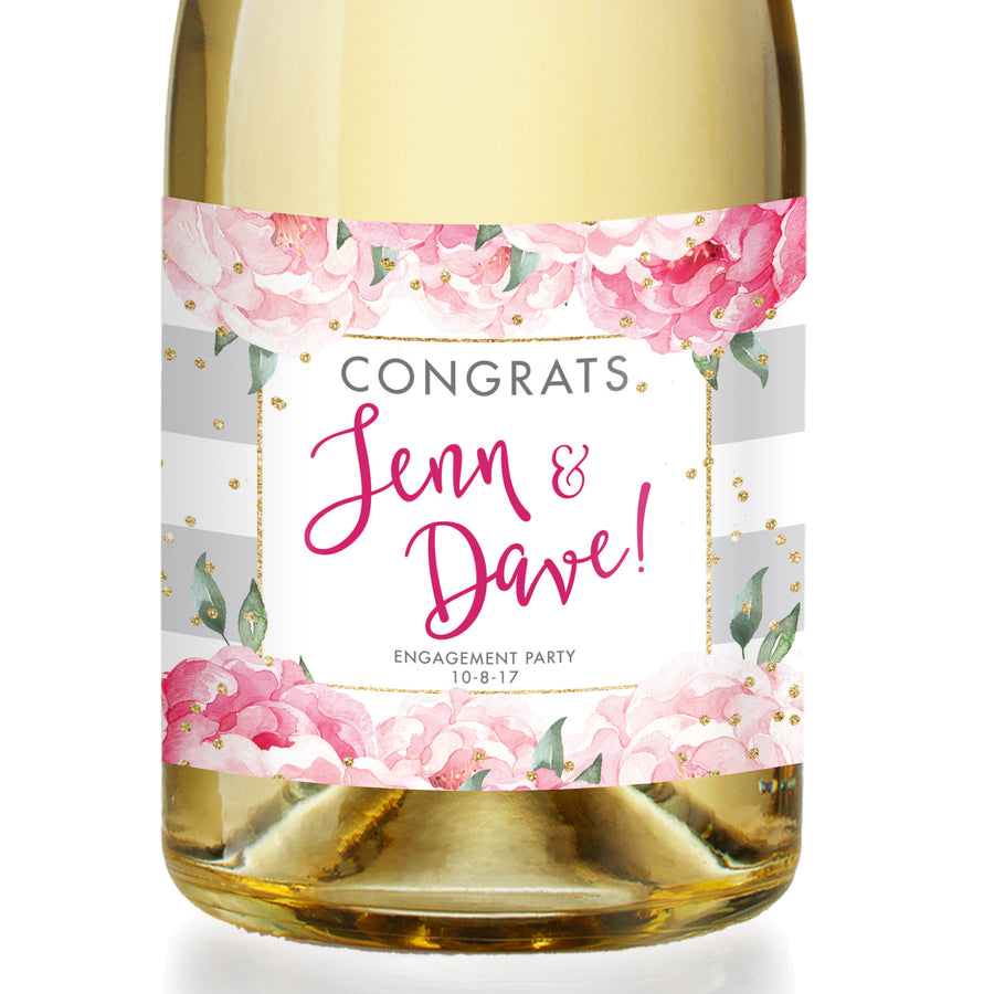 "Jenn" Gray Stripe Engagement Champagne Labels