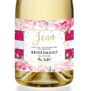 "Jenn" Magenta Stripe Bridesmaid Proposal Champagne Labels