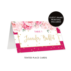 Magenta Stripe Place Cards with Floral | Jenn
