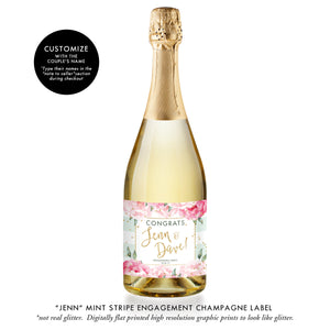 "Jenn" Mint Stripe Engagement Champagne Labels