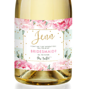 "Jenn" Mint Stripe Bridesmaid Proposal Champagne Labels
