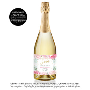 "Jenn" Mint Stripe Bridesmaid Proposal Champagne Labels