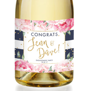 "Jenn" Navy Stripe Engagement Champagne Labels