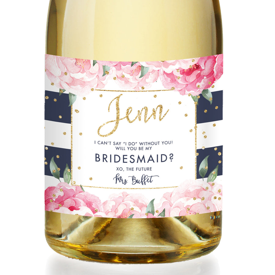 "Jenn" Navy Stripe Bridesmaid Proposal Champagne Labels