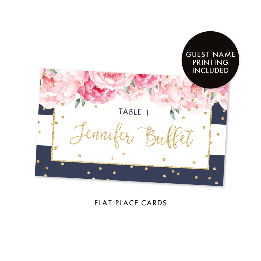 Navy Stripe Place Cards with Floral | Jenn