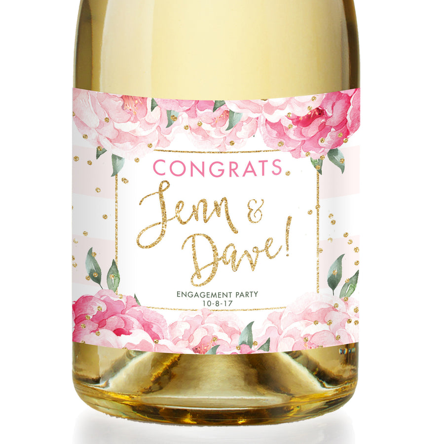"Jenn" Pink Stripe Engagement Champagne Labels