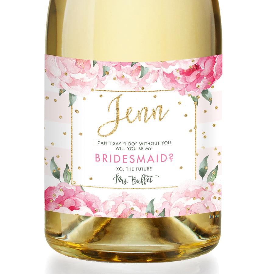 "Jenn" Pink Stripe Bridesmaid Proposal Champagne Labels