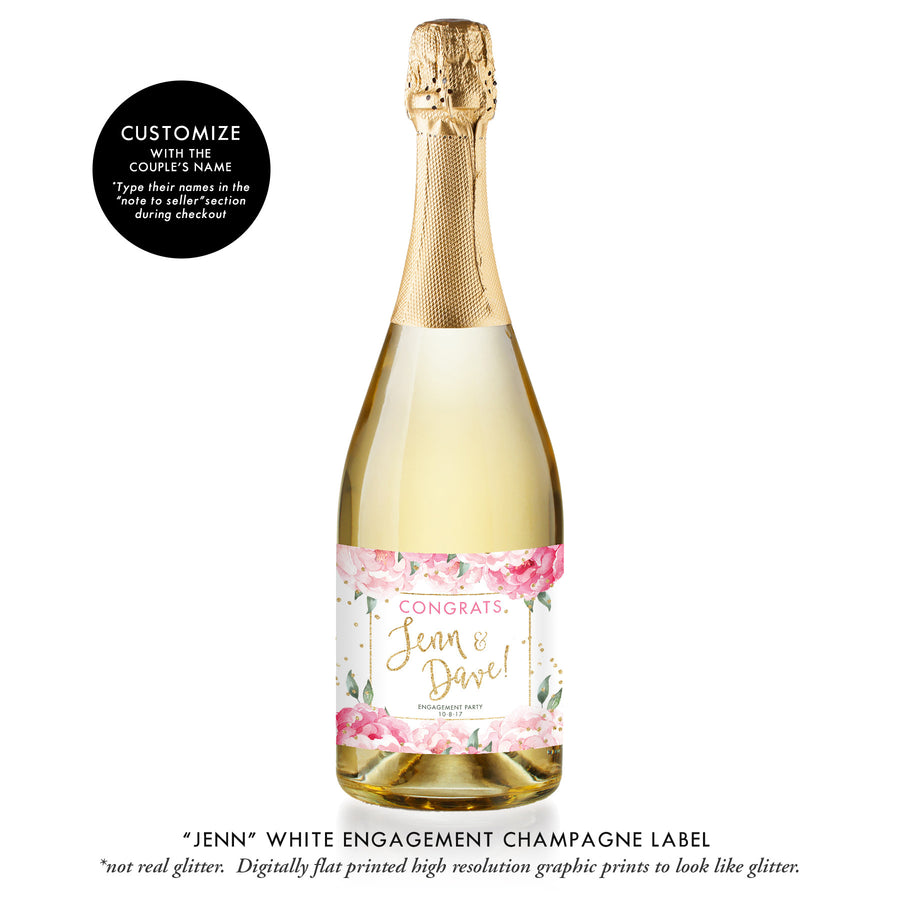 "Jenn" White Engagement Champagne Labels