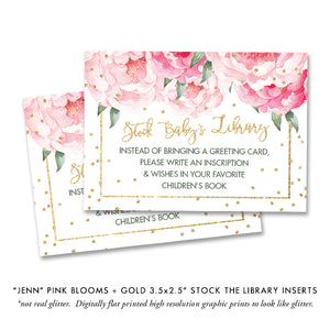 "Jenn" Pink Blooms + Gold Baby Shower Invitation