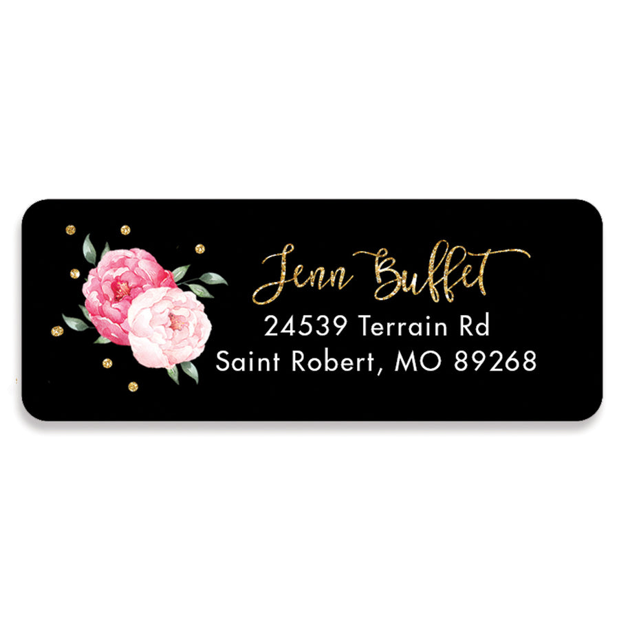 Peony Pink and Black Address Labels | Jenn